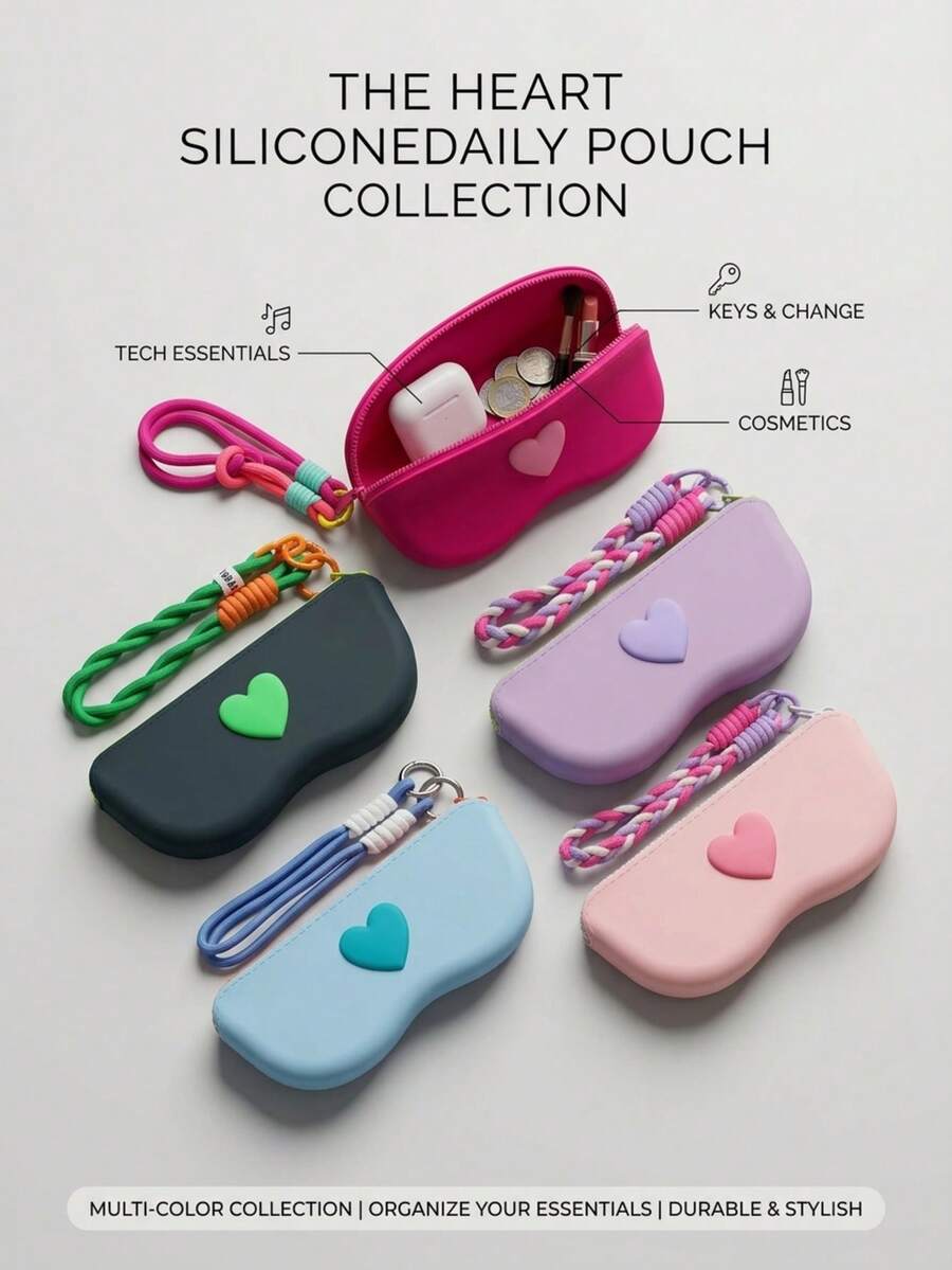 Heart-Shaped Silicone Glasses Case, Portable Fashion Glasses & Eyeglasses Storage Bag, Dust-Proof, Pressure-Resistant, Easy To Clean, Lightweight & Easy To Carry, Suitable For Daily Commute, Travel, Outdoor Use, Unisex, Versatile & Practical Eyewear Storage & Protection Accessory - Multicolor - View 1