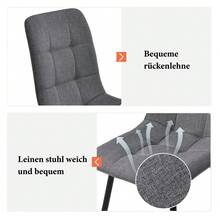 Dining Chair Set Of 4 - Dark Grey - Design Chair With Backrest, Linen Seat Cushion - Grey - View 6