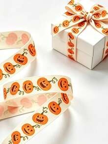 2/5m Pumpkin Pattern Gift Wrapping Ribbon Vintage Halloween Decorative Ribbon For Gift Wrapping, Floral Decoration - Pumpkin Pattern - View 2