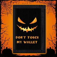 3-Fold Canvas Wallet With "Don't Touch My Wallet" Graphic Print, Includes Keychain/Zipper Coin Pouch/Card Slots, Cool Cartoon Eye Design, Lightweight And Portable Wallet - Multicolor - View 3