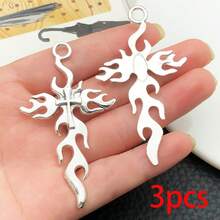 3/6pcs Large Gothic Cross Charms Vintage Filigree Flame Cross Pendants With Rhinestone For DIY Punk Bracelet Necklace Jewelry Making Findings - Silver - View 12