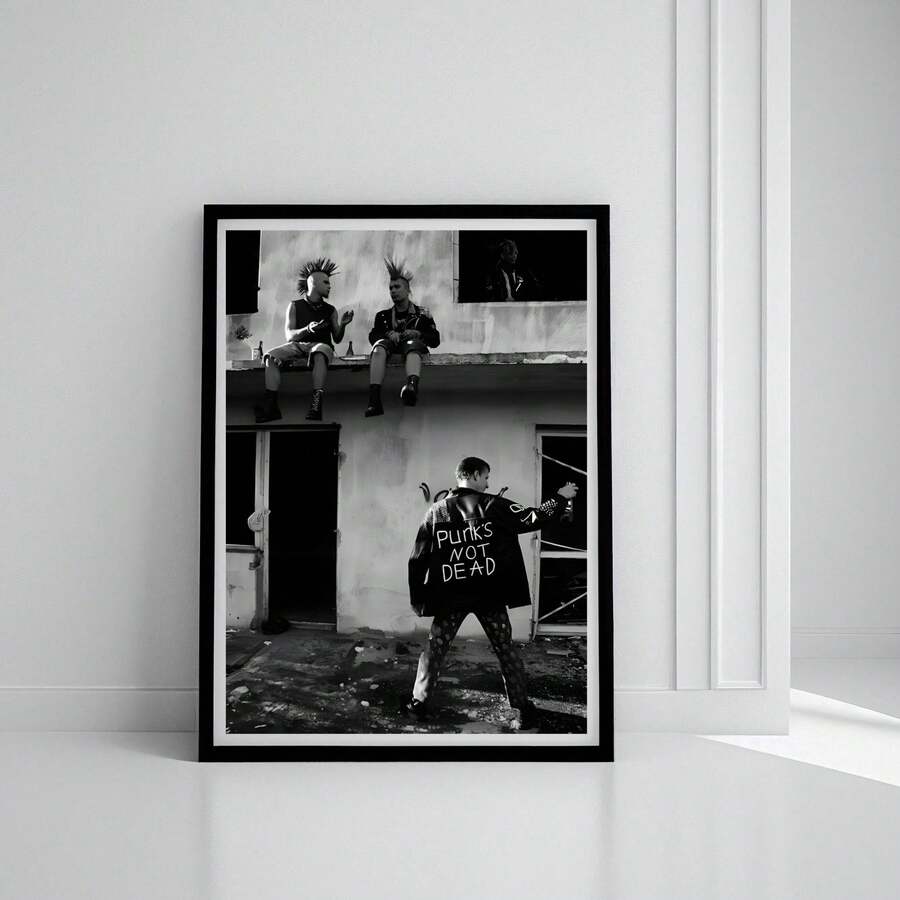 1/PC Punk Undead Poster Black And White, Avant Garde Room Frameless Decoration, Garbage Punk Rock Prints, Rebellious Street Photography Wall Street Art - 1PC - View 1