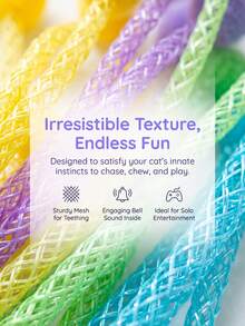 1Pc Colorful Pom‑Pom Rope Interactive Cat Toy, Soft Teething Interactive Kitten Toy, Durable Braided String Cat Self‑Play Entertainment Toy, Cute Pet Bite Resistant Play Toy For Indoor Cats Stress Relief Daily Playing - View 4