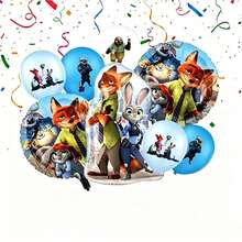 Cartoon Animal Balloon Set, Nick And Judy Foil Balloons, Printed Round Balloons And Latex Balloons, Birthday, Halloween, Thanksgiving, Christmas Holiday Home Scene Decoration Party Decor - As Shown In the Figure - View 1