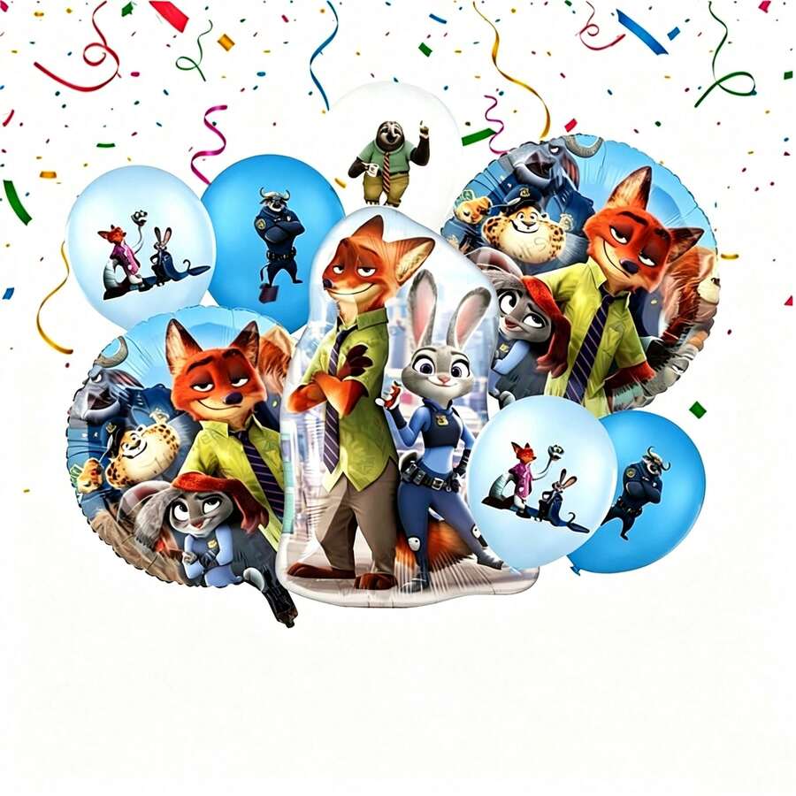 Cartoon Animal Balloon Set, Nick And Judy Foil Balloons, Printed Round Balloons And Latex Balloons, Birthday, Halloween, Thanksgiving, Christmas Holiday Home Scene Decoration Party Decor - As Shown In the Figure - View 1