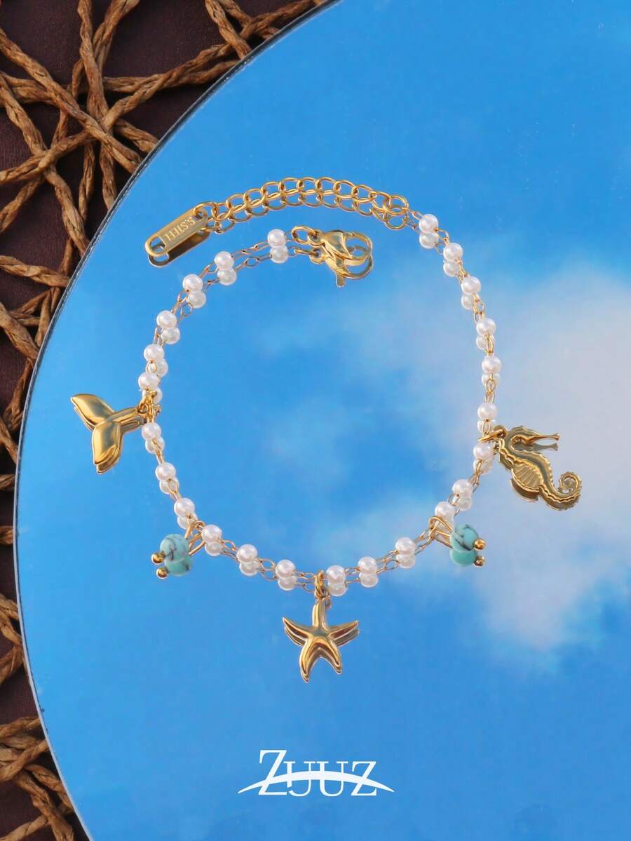 1pc Stainless Steel Ocean Style Charms Bracelet For Women Fashion Simple 18K Gold Plated Multiple Charms Bracelets Jewelry - Bracelet - View 1