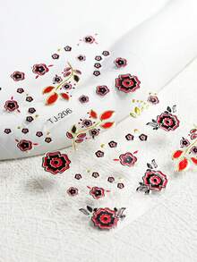 30pcs Mixed Red Black Gold Butterfly Rose Metal Foil Nail Art Stickers, Classical Floral Atmosphere, New Chinese Vintage Luxury, DIY Nail Art Decoration Supplies - Multicolor - View 8