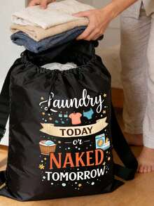 Extra Large Capacity Laundry Bag With Shoulder Strap And Durable Drawstring, Printed With Laundry-Related Patterns, Multi-Purpose Rectangular Woven Laundry Bag, Suitable For Home And Travel Storage, Portable Travel Storage Bag, Durable Drawstring, Home Canvas Storage Bag, Ideal For Travel/Dorm, Essential For Back To School/Graduation Season - Multicolor - View 4