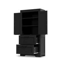 Country-Style Kitchen Cabinet With 2 Drawers And Adjustable Shelves, Barn Door Design Sideboard, Suitable As Storage Furniture For Kitchen, Dining Room, And Living Room, Black - View 9