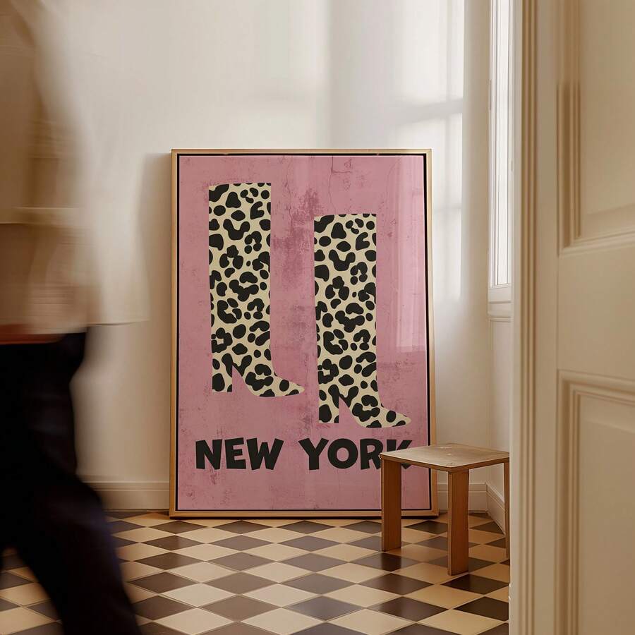 1pc Frameless Leopard Print Boots Cavas Poster New York Fashion Art Canvas Wall Decor, Fun Wall Art For Bedroom Living Room, Room Decor Bedroom, Prints For Wall, Posters, Vintage Decor & Best Gift Choice - Multi-color - View 1