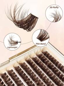 260pcs Brown 2-In-1 Fluffy Dense 80D Upper & Lower Lash DIY Lash Clusters, Comfortable Wear, Suitable For Daily Style Eye Makeup, Lower Lash Clusters, Brown Eyelashes - D - View 4