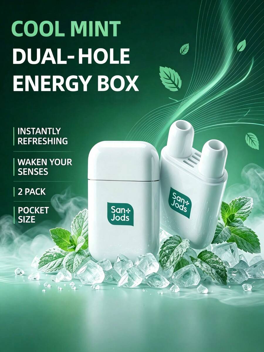 Inhaler Aromaterapi Cool Mint, Batang Energi Portabel Dua Lubang untuk Meningkatkan Fokus, Diffuser Saku Minyak Esensial Peppermint yang Menyegarkan Secara Instan