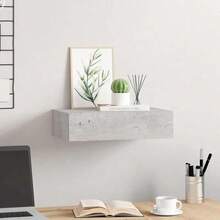 vidaXL Wand-Schubladenregal Wand-Schublade Schweberegal Hängeregal Wandschrank Wandboard Wandregal Mit Schublade Betongrau 40x23,5x10cm MDF - Concrete Dust - View 9