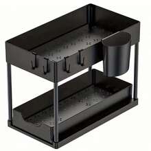 1pc Single Layer Pull-Out Storage Rack, Under Sink Drainage Storage Rack With Hooks, Kitchen Storage Drawer, Easy To Disassemble And Clean Storage Rack - Multiple Colors - View 9
