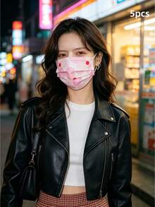5入柔粉櫻花印花一次性口罩，甜美花卉輕量透氣不織布通勤百搭女款日常防護面罩 - 櫻花款 - 查看 13