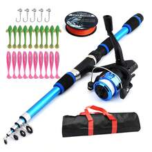 Complete Fishing Rod Set, Includes Telescopic Fishing Rod, Spinning Reel, Bait, Fishing Hooks, Travel Fishing Rod Set (Random Color) - Combination - View 2
