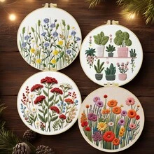 1PC 20*20cm/7.9*7.9in,Flowers Embroidery Kit, DIY Handmade Embroidery Set For Adult Beginners, Home Gift, Women's Sewing Gift, Including User Manual, Printed Pattern Fabric, Embroidery Frame, Needle And Thread. - A - View 3