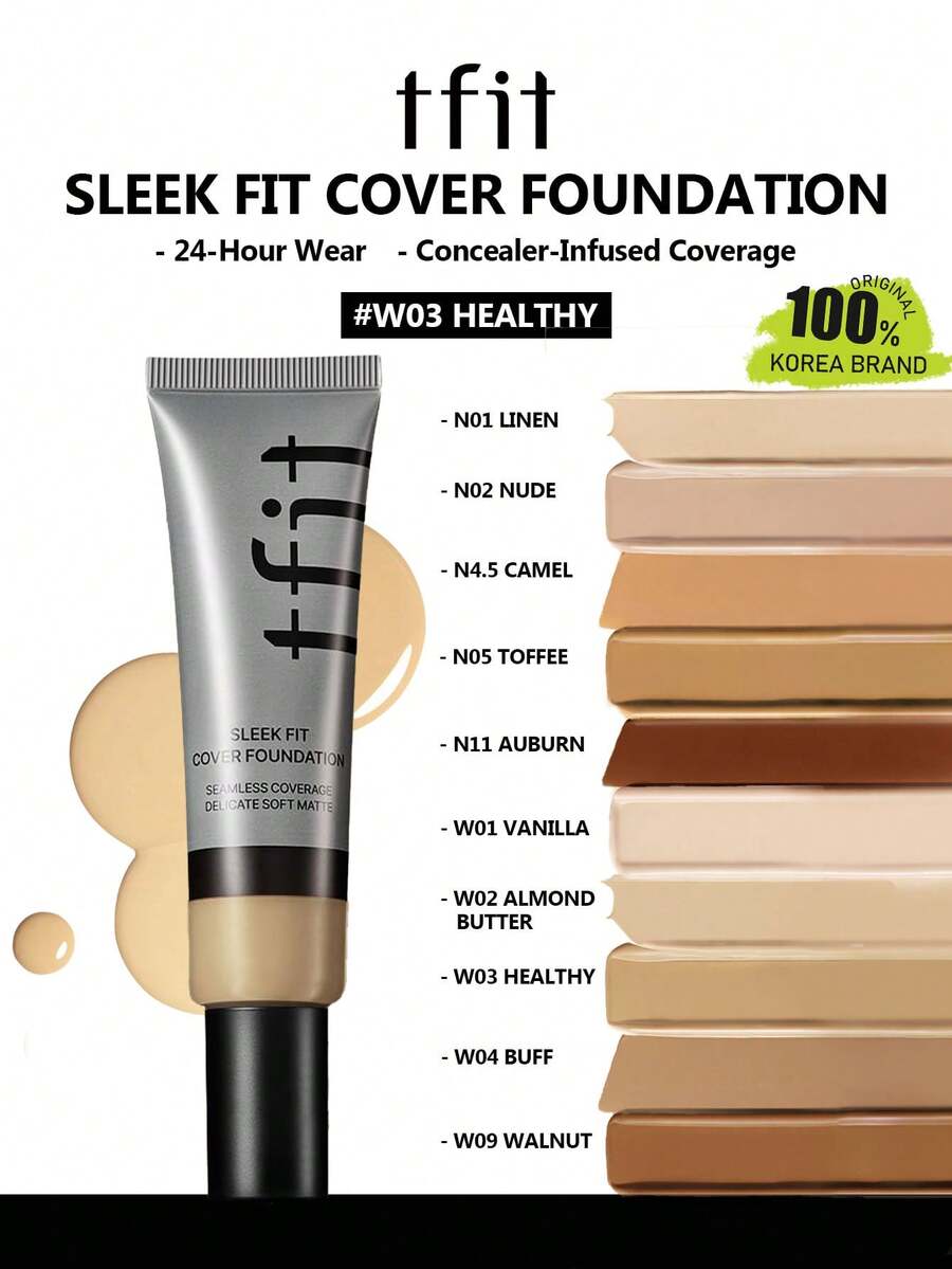 TFIT SLEEK FIT COVER 貼合底妝 W03 健康色,高遮瑕輕薄、長效控油、霧面妝感、不褪色防暈染,適合新手,韓系美妝,禮品 30g/1.05 Oz. - W03 HEALTHY - 查看 1