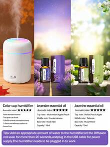 Mini USB Humidifier 300ML With Colorful LED Night Light, Portable Cool Mist Air Humidifier & Essential Oil Diffuser, Quiet Desktop Aroma Diffuser With 4/8H Timer, Small Personal Humidifier For Bedroom, Office, Home, Car Decoration - Cylinder - View 15
