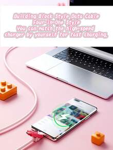 積木風格 240W(MAX) 超快充線，高級外觀 4 合 1 快充數據線，相容 iPhone 14-17 系列 Pro 系列、Pro Max，可用於行動電源，適用於 iPhone 17/16/15/14/13/12/11/S24/S23/S22/S21 及其他機型 - 彩色 - 查看 8