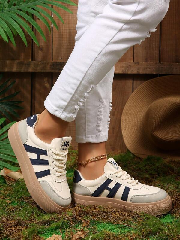 American Retro Striped Colorblock Thick Sole Sneakers, Rubber Wear-Resistant Sole German Training Casual Shoes, Student Daily Versatile Low-Top Sports Shoes