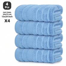 Cotton 4-Piece Towel Set - Super Absorbent Towel With Durable Edging, Suitable For Bathrooms, Gyms, Hotels, And Spas, The Best Choice For Gift Giving - Blue - View 10