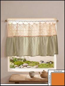 1/2pcs Green & White Plaid Patchwork Beige Hollow Woven Half Curtain, Fresh Country Style, Rectangular Top Hollow Lace & Bottom Scalloped Edge Detail, Shading & Decorative Function, Suitable For Kitchen Windows & Fresh Home Decor - Green - View 17