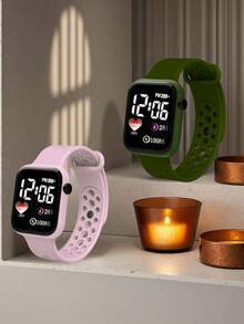 Silicone Strap Square LED Digital Watch With Time Display Function, Suitable As Holiday Gift, Valentine's Day Gift, Christmas Gift, Graduation Gift Or School Gift - Multicolor - View 19