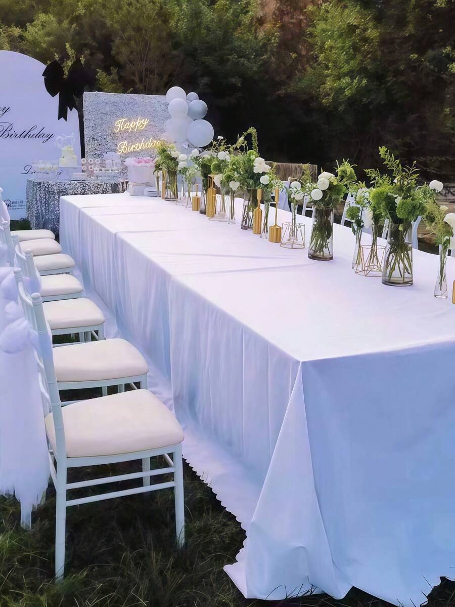 1pc Solid Color Tablecloth, Polyester Material, Multiple Sizes Available, Suitable For Halloween Decor, Autumn Decor, Birthday Decor, Christmas Decor, Bridesmaid Gift, Party Decor, Room Decor, Bachelorette Party Gift, Wedding Decor, Graduation Gift, Wedding Guest Favor, Birthday Party, Anniversary, Holiday Event, Mother's Day Gift, Back To School Gift - White - View 1