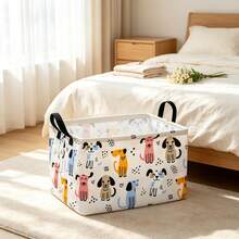 1PC Cute Cartoon Colorful Puppy Print Foldable Rectangular Storage Basket With Handle, Cute Dog Pattern Fabric Storage Box, Multifunctional Storage Bin For Clothes And Miscellaneous Items, Suitable For Playrooms, Bedrooms, And Home Decor - View 5