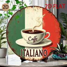 2D Flat Italian Coffee Logo | Vintage Aluminum Metal Wall Art, Round Design, Suitable For Kitchen, Cafe Or Restaurant, Ideal Choice For Various Holidays (Random Hole Position) - A - View 5