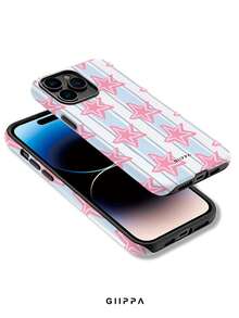 GIIPPA 1 pièce pièce Étui de téléphone bleu clair peint à la main avec motif de rayures et étoiles roses, Étui de téléphone Phone 17 Pro Max, Compatible avec Phone 16 Pro Max, 15 Pro Max, 14 Pro Max, Étui de téléphone de style coréen haut de gamme à la mode et amusant, Compatible avec 11/12/13/14/15/16 Pro Max Plus, Design élégant convenant aux hommes et aux femmes, Cadeau parfait pour la petite amie à Noël, Saint-Valentin, Pâques, saison des mariages et anniversaire! - bleu clair - Voir 3