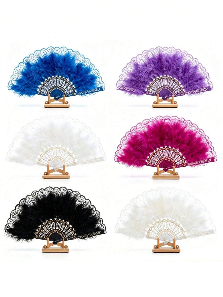 1pc Faux Feather Embroidered Floral Fan - 1920s Vintage Flapper Hand Fan, Suitable For Masquerade, Dance, Halloween, Christmas & - 1920s Prohibition Era, Hand Fan, Historical Dance Party Prop - Multicolor - View 1