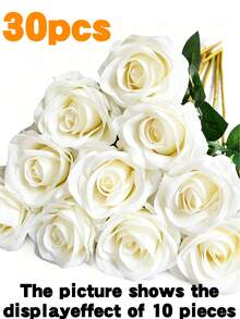 1/10/20/30pcs White Artificial Roses, Silk Velvet Texture Fake Flower Bouquet, Long Stem Artificial Roses Bulk Pack, Suitable For Valentine's Day Gift DIY Wedding Centerpiece, Table Decor, Bridal Shower, Party, Home Decor, Living Room Decor - White - View 11