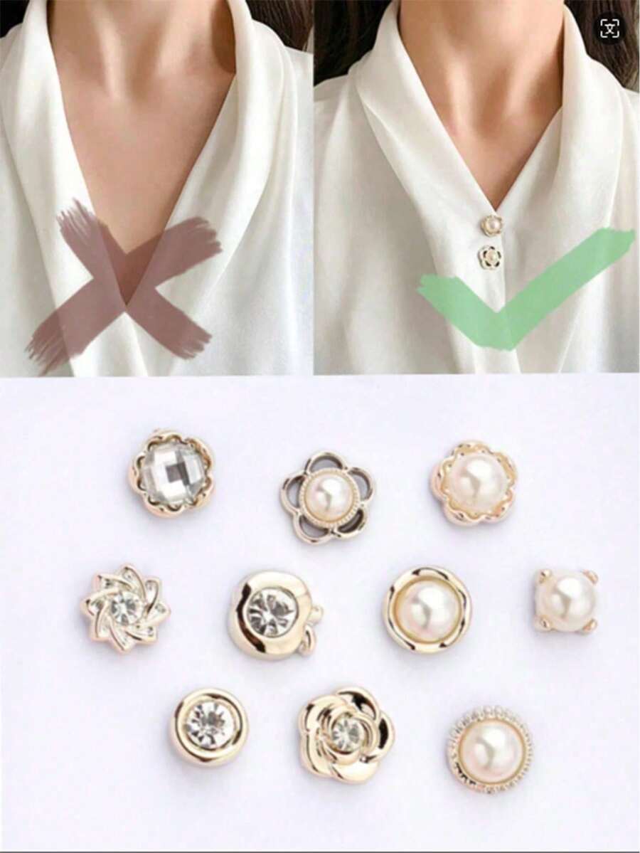 10pcs Anti Slip Buckle, Rhinestone Brooch Pin, No Sewing Needed, Detachable Buckle For Collar Fixing Valentine's Day School - Multicolor - View 1