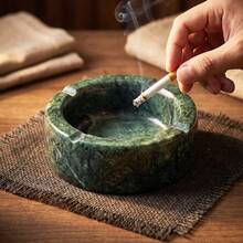 Natural Marble Peacock Green Round Ashtray, Luxury Living Room Office Coffee Table Decor, Business Gift - C-Green - View 3