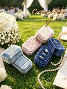 Personalized Velvet Wedding Ring Box,Custom Double Slot Ring Bearer Holder, Proposal Ring Box, Unique Two Ring Box, Handmade Jewelry Organizer, Custom Wedding Merch,Wedding Ring Holder,Ring Box, For Her - Multicolor - View 1