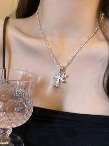 Silver Versatile Cross Pendant Long Necklace For Women, Light Luxury Niche High-End Sweet Cool Hot Girl Style Collarbone Chain Accessory - Multicolor - View 4
