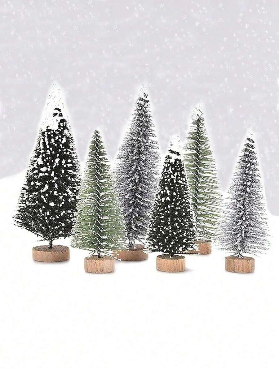 10pcs Mini Christmas Tree Decorations, Christmas Home Decor, Bookshelf Decor, Office Desk Accessories, Creative Christmas Tree Desktop Ornaments, DIY Scene Handmade Christmas Party Decor Accessories, New Year Decorations, Autumn Home Decor - Multicolor - View 1