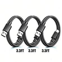 3pcs USB A To Type-C Nylon Braided Fast Charging Data Cable, Wear-Resistant Charging Cable, 1-3m Optional, Compatible With Samsung, , And Other Android Type-C Phones, Suitable For Car And Indoor Use, Halloween Gift Choice - Black - View 8