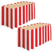 1 Set Red And White Striped Carnival Circus Table Skirt - Essential Themed Birthday Party Decoration - multicolor - View 1