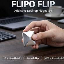 金屬 Flipo 翻轉指尖玩具，桌面手指旋轉器，辦公室紓壓小工具，便攜單手操作金屬玩具，放鬆用桌面裝飾 - 銀色 - 查看 3