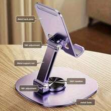 1 pieza Soporte de metal para teléfono - Rotación de 360°, ajustable y plegable para teléfono y tableta con base antideslizante. Adecuado para escritorio, transmisión en vivo de teléfono/ver videos/navegar. Disponible en gris, verde, rosa y azul. - Soporte para teléfono - Ver 5