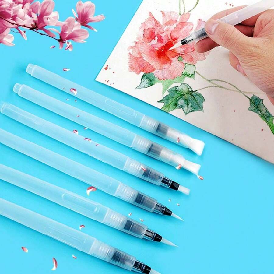 6pcs/Set Refillable Watercolor Ink Pens, Suitable For Watercolor Calligraphy, Painting, Illustration, Office Stationery - Sets - View 1