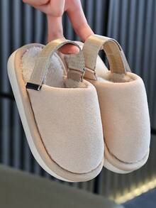 Children's Slippers Autumn Winter With Back Strap And Hook And Loop Indoor Home Fuzzy Bedroom Slippers Simple Fashion - Beige - View 4
