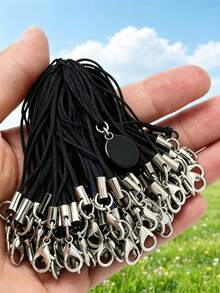 1 Pack 10/30/50/100/200/300/500/1000pcs Multicolor Black Pendant Rope Lanyard Lasso Hanging Rope Lobster Clasp Rope Keychain Hook Phone Set Pendant Jewelry Accessories - Black - View 12