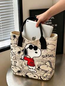 SNOOPY 1件史努比印花黃色帆布托特包，大容量，適合旅行、購物和日常生活，生日、情人節、開學和畢業的理想禮物 - B - 查看 5