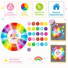 hoojojo Rainbow ABC Letter Matching Felt Cards Set, Colorful Round Alphabet Learning Pieces, Letter Recognition Teacher Teaching Aid, Learning Supplies, Classroom & Home Practice, Back‑To‑School - Multicolor - View 10