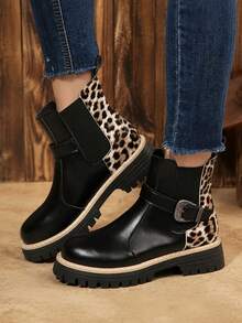 Sepatu Bot Fashion Wanita, Sepatu Bot Chelsea dengan Gesper Samping Elastis - Hitam - View 2