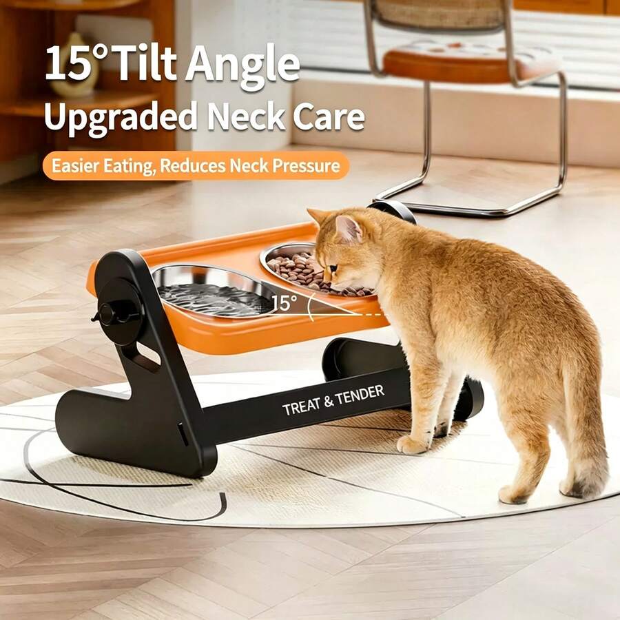 1pc Adjustable Height Stainless Steel Pet Bowl, Multi-Level Neck Protection Single Bowl For Small Dogs - Large Capacity - View 1